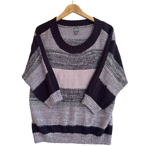 Soho Jeans Tunic Sweater Womens Sequin Striped Pullover Medium Cabincore Grandma - Picture 1 of 10